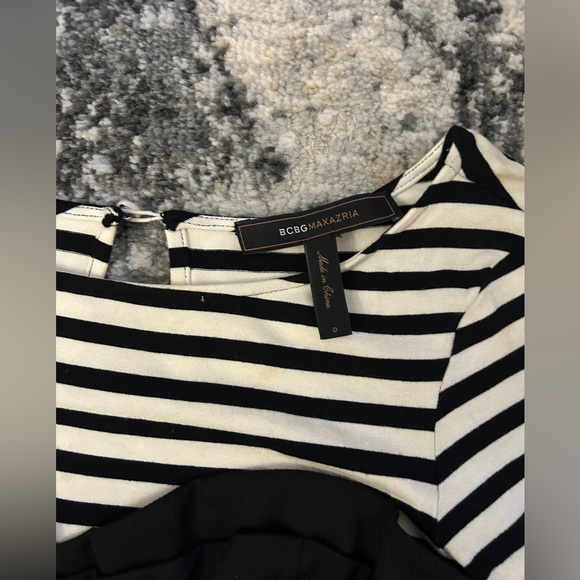 BCBG MAXAZRIA Black White Striped Dress Size 0 - Picture 3 of 12